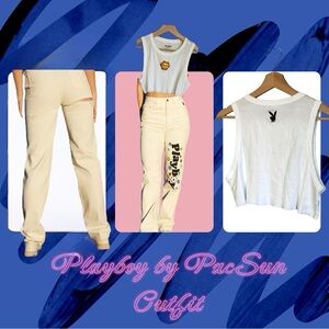 PLAYBOY By PacSun Outfit | Crop Tank Top (Sm) & Off-White Boyfriend Jeans Sz:26